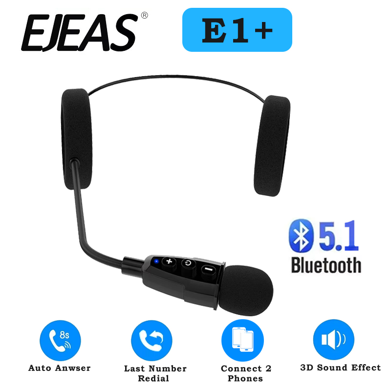 Full Face Motorcycle Helmet With Bluetooth - EJEAS E1+ Headset Bluetooth Helm Sepeda