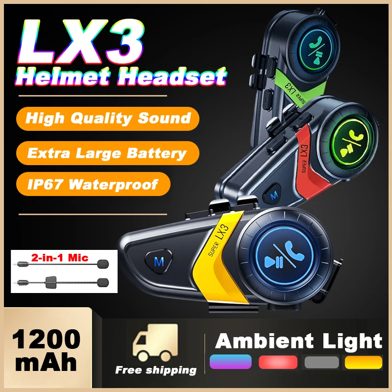 Full Face Motorcycle Helmet With Bluetooth - LX3 Headset helm sepeda motor Bluetooth