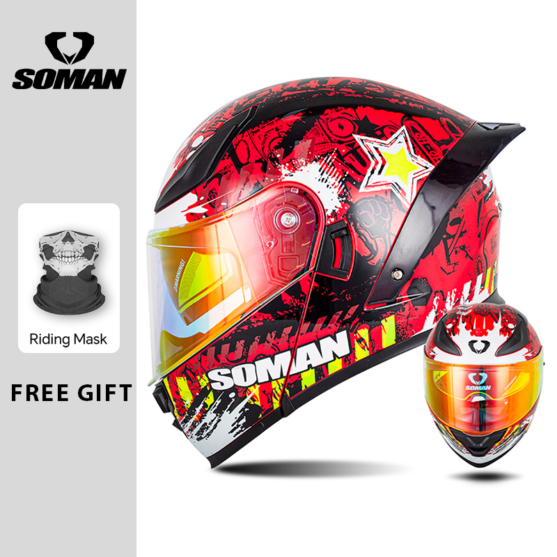 Helm Modular SOMAN Flip Full F - Dual Visor Motorcycle Racing Helmet ulasan dan harga